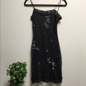 Black Embroidered Slip Dress with Sequins